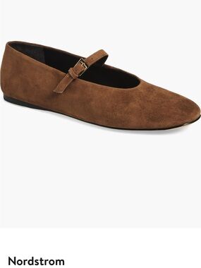 Nordstrom Brown Suede Mary Jane Flat with Buckle Strap